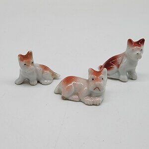 Vintage Hand Painted Porcelain Miniature Boston Terrier Figurines Set Of 3